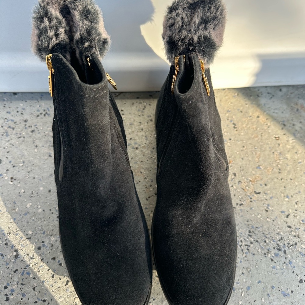 Cole Haan Black Ankle Boots with Fur Trim